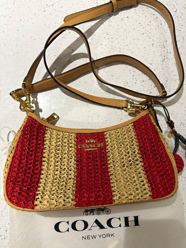 Coach red beige stripe straw - coach,