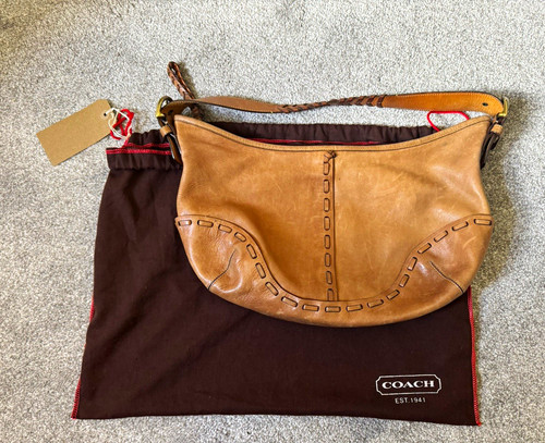 Coach tan leather logo - leather,